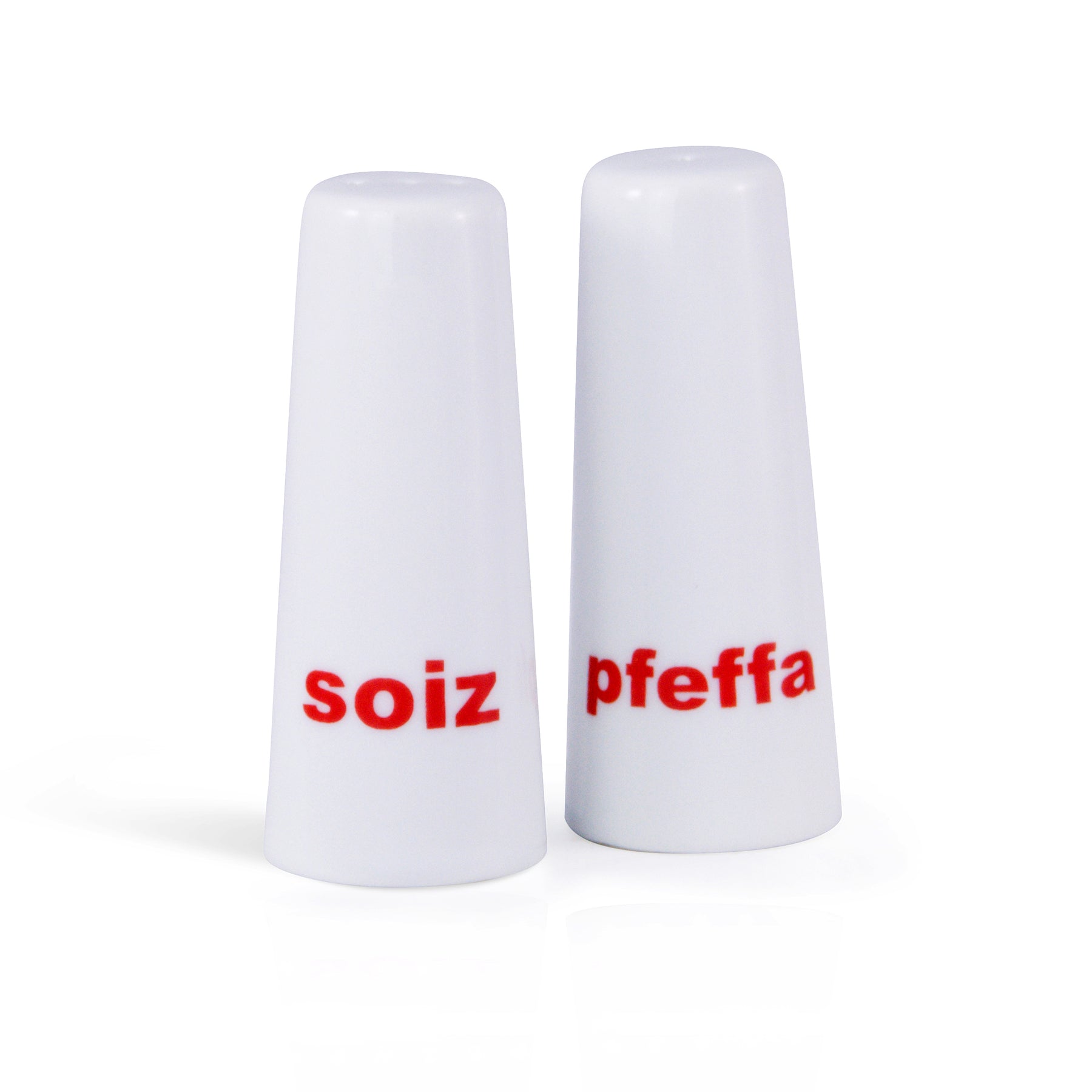 Set: Pfefferstreuer "Pfeffa", Salzstreuer "Soiz" und 2 x Eierbecher "Oa Oa und oa Oa san zwoa Oa" - Bild 2