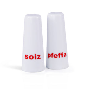 Set: Pfefferstreuer "Pfeffa", Salzstreuer "Soiz" und 2 x Eierbecher "Oa Oa und oa Oa san zwoa Oa" - Bild 2